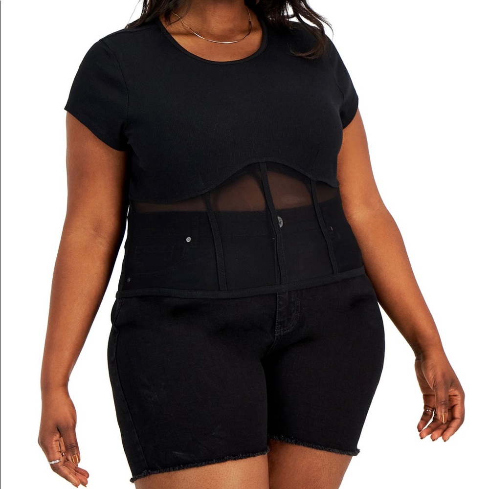 FULL CIRCLE TRENDS BLACK RIBBED PANEL MESH TOP